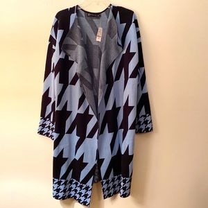 NY&Co Houndstooth Flyaway Cardigan, SZ Small and Large, Black/Blue